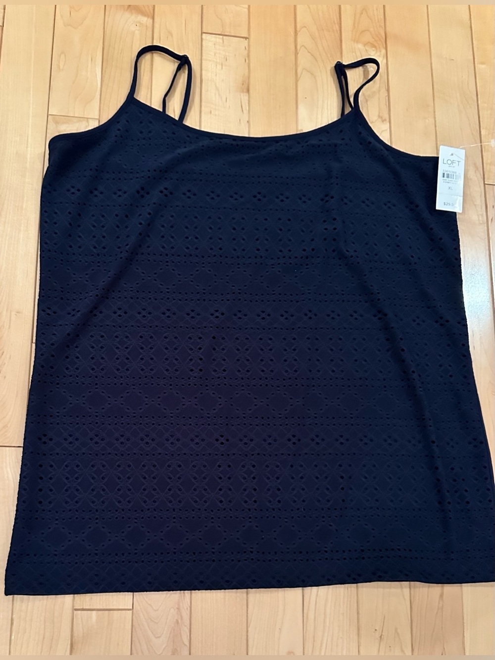 LOFT Geometric Pattern Eyelet Cami Tank Top, Navy; NWT, Sz. XL